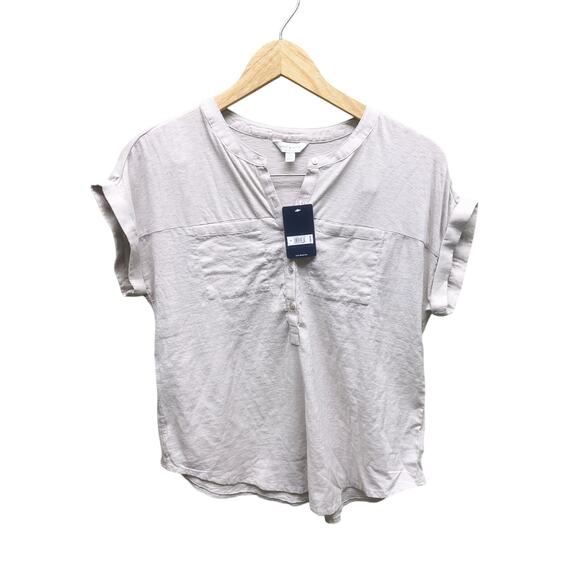 Lucky Brand Beige Cap Cuffed Sleeve V Neck Top Size XS MSRP $54.50 NWT - Picture 1 of 6